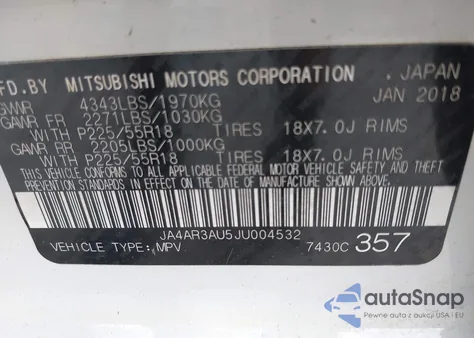 2018 Mitsubishi Outlander Sport 2.0 Le из США, поврежденный, VIN JA4AR3AU5JU004532